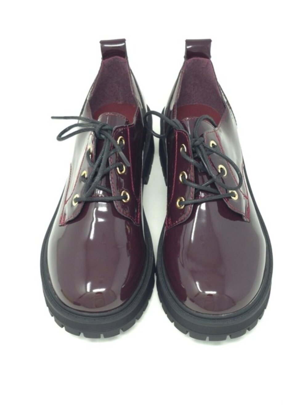 Chunky Platform Faux Leather Oxford Patent Wine Lug Sole Lace Up - Picture 11 of 11